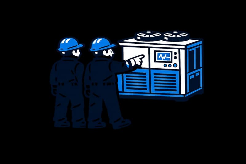 Tecnici al controllo di un refrigeratore industriale